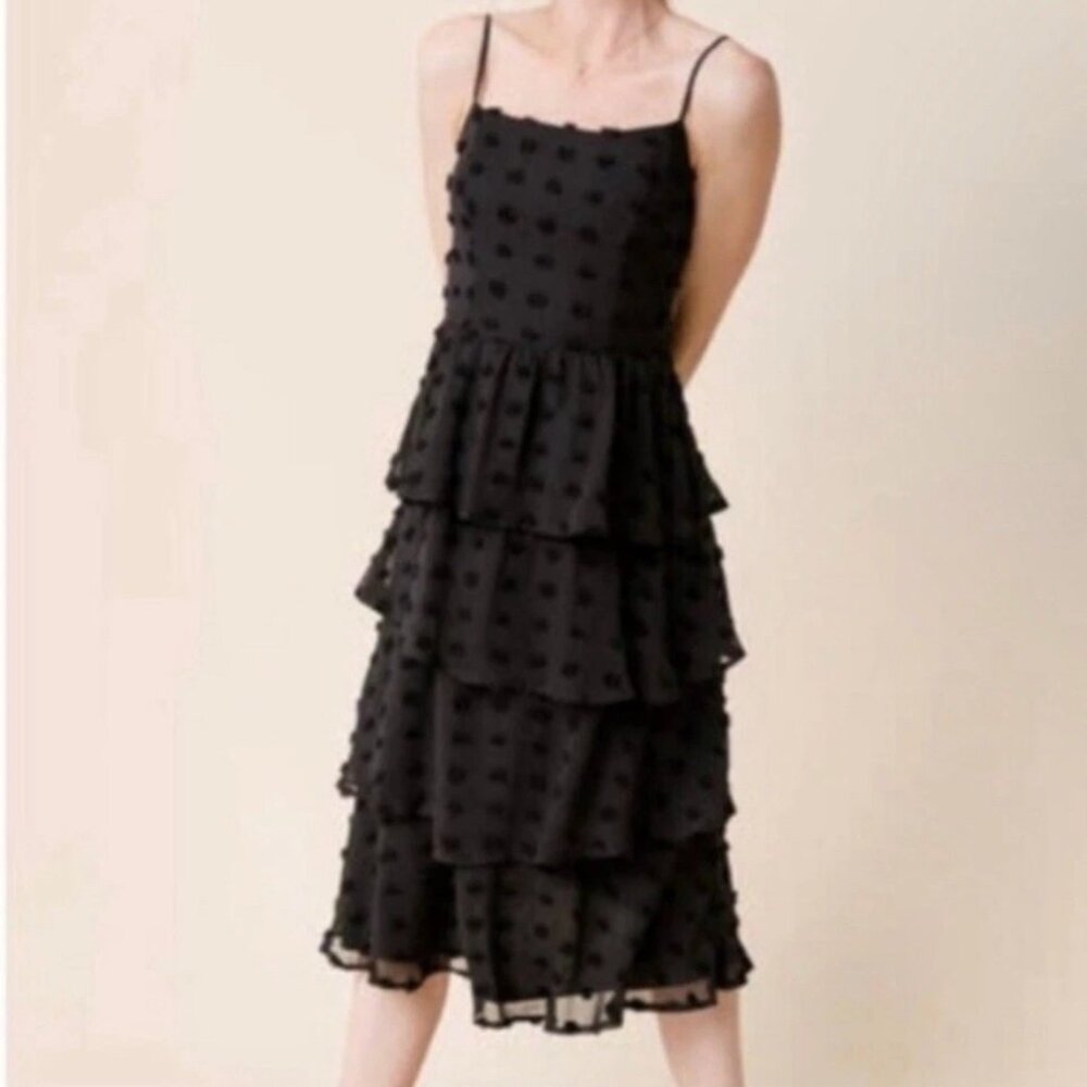 Mi Ami/Francesca's Black Polka Dot Tiered Midi Dress Size Small